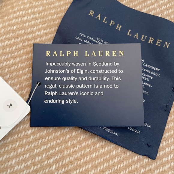 Ralph Lauren Stadium Jacquard Throw Blanket 54x72 Camel Tan Beige Soft - Picture 6 of 9